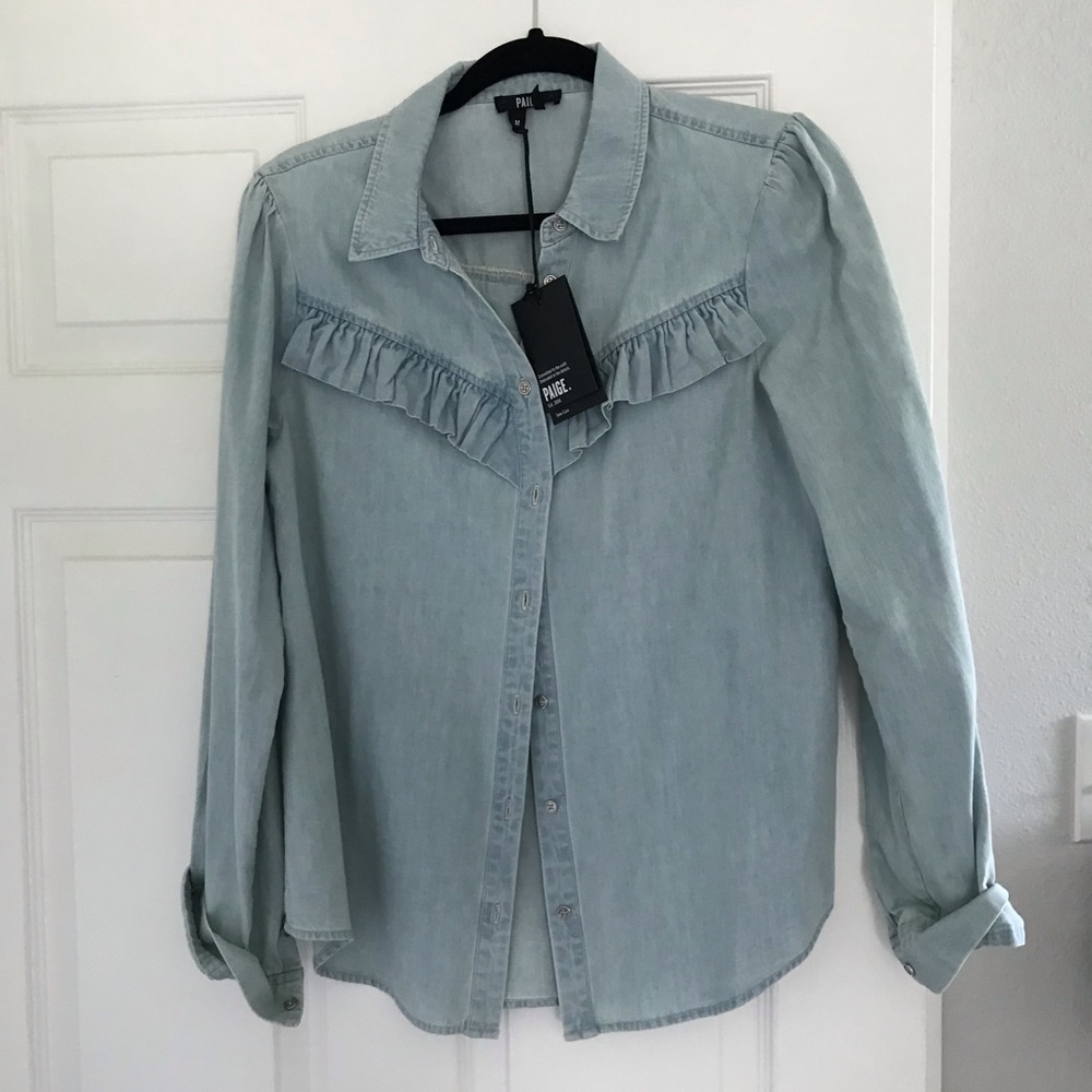 Paige Denim Layda Ruffle Chambry Shirt - New